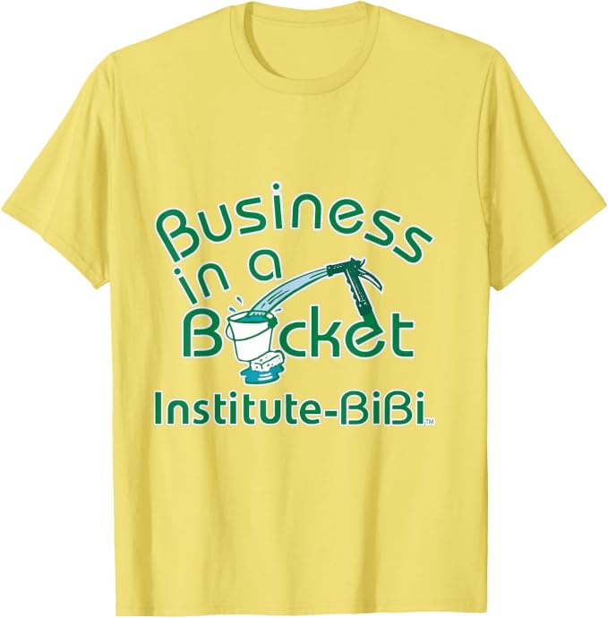 Business in a Bucket T-Shirt. Color: Lemon with green print